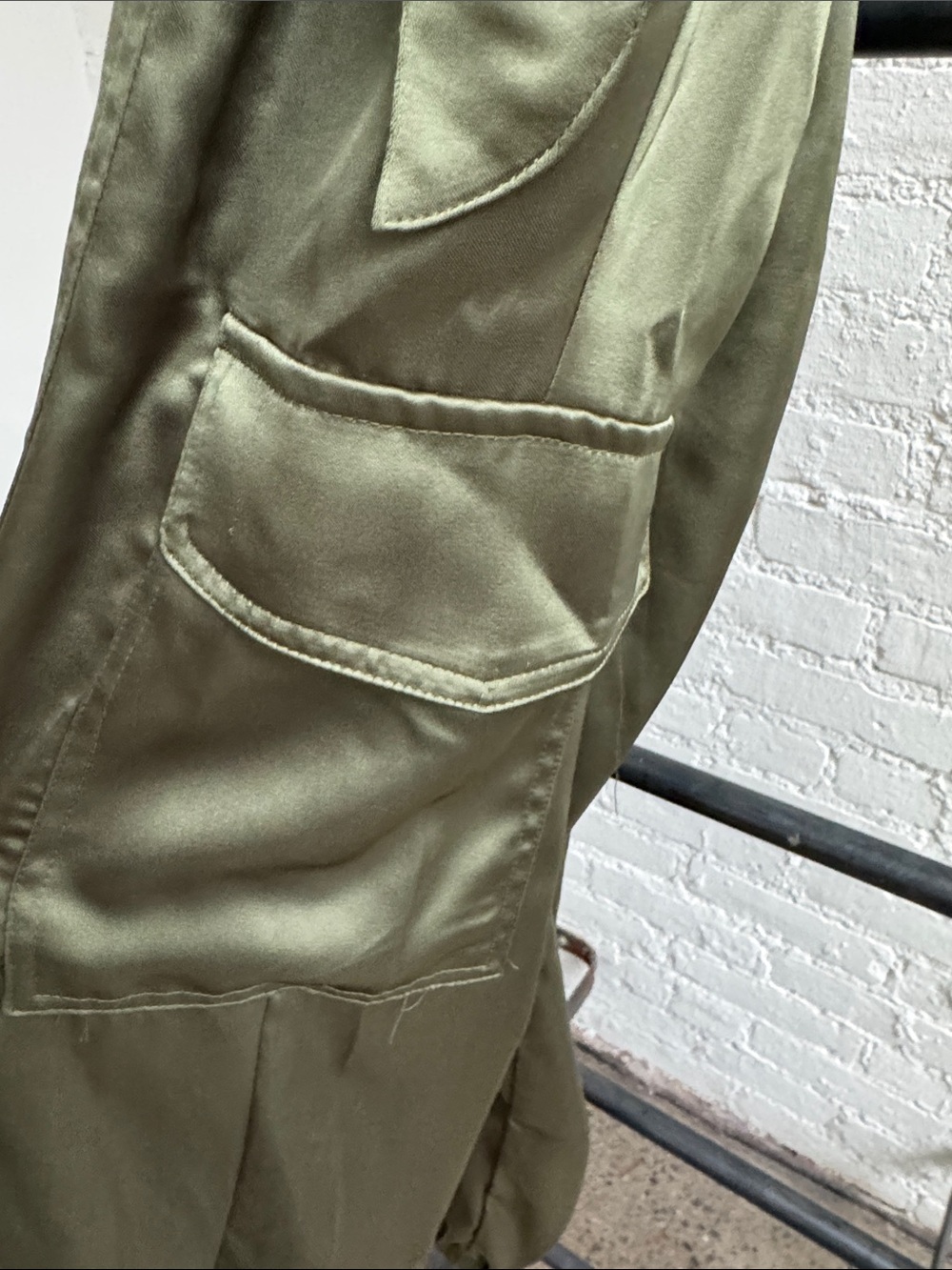 Rachel Zoe Olive Green Satin Utility Jumpsuit with Tie Waist - Picture 3 of 6